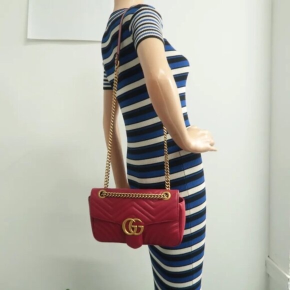 100% Authentic GUCCI GG Marmont Flap Red Leather Shoulder Bag 948-6824 - Picture 11 of 11